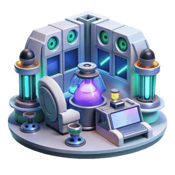beautiful minimalist A futuristic laboratory, filled with glowing screens and complex machinery, where scientists study a strange, alien artifact. Clean, minimalist style premium png
