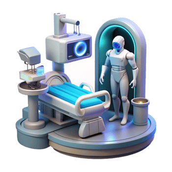 beautiful modern A futuristic hospital, filled with holographic displays and advanced medical equipment, where a patient undergoes a cybernetic surgery. Clean, sterile style exclusive png