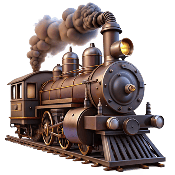 dramatic traditional A powerful steampunk locomotive, sleek black steel, billowing steam, speeding through a dark, industrial landscape, dramatic lighting, dieselpunk style premium png
