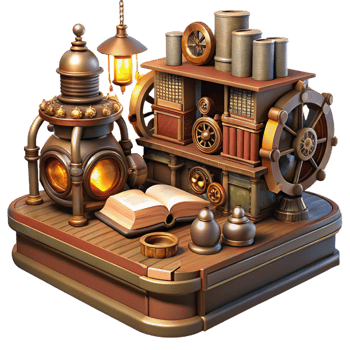 magnificent traditional A grand steampunk library, filled with antique books and mechanical devices, warm, inviting lighting, Victorian era aesthetic premium png
