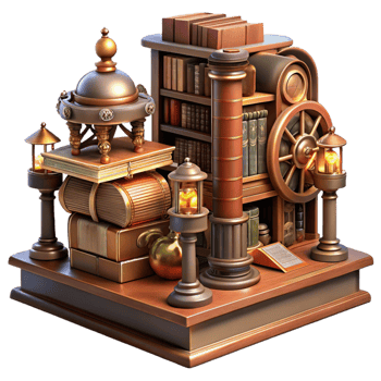 elegant classic A grand steampunk library, filled with antique books and mechanical devices, warm, inviting lighting, Victorian era aesthetic professional png