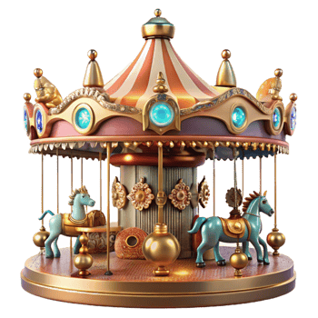 vibrant artistic A whimsical steampunk carousel, adorned with mechanical animals and intricate gears, colorful lighting, art nouveau style original png