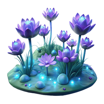 beautiful artistic A field of blooming, bioluminescent flowers, emitting a soft, otherworldly glow, dark fantasy style, professional png