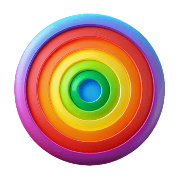 extraordinary modern A series of concentric circles, radiating outwards in a spectrum of rainbow colors, illuminated by a bright, central light source, psychedelic art, genuine png