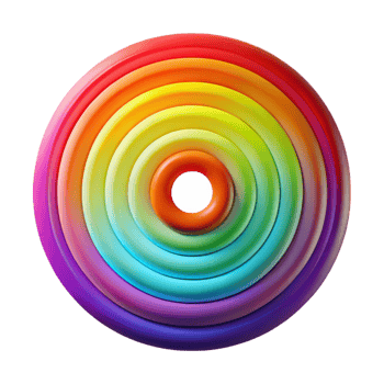 wonderful vintage A series of concentric circles, radiating outwards in a spectrum of rainbow colors, illuminated by a bright, central light source, psychedelic art, high resolution png