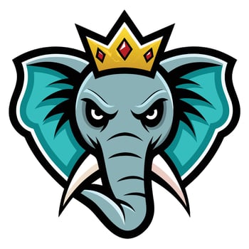 elephant head with crown mascot logo simple vector