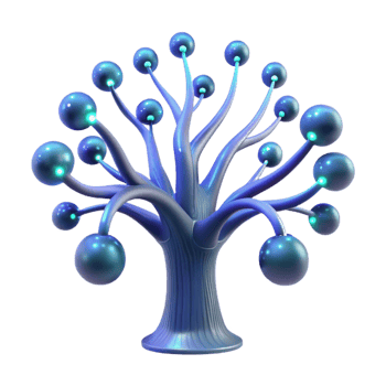 extraordinary vintage A bioluminescent tree with data streams flowing through its branches, dark and mysterious lighting, fantasy style original png