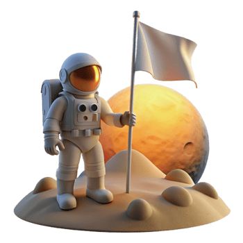 dramatic creative A lone astronaut, planting a flag on a desolate, alien planet, under a double sunset. Natural lighting, photorealistic style high quality png