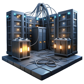 stunning creative A desolate server room with flickering lights and tangled wires, dim and ominous lighting, dystopian style high quality png