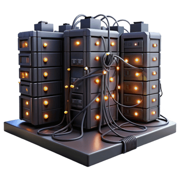 beautiful artistic A desolate server room with flickering lights and tangled wires, dim and ominous lighting, dystopian style professional png