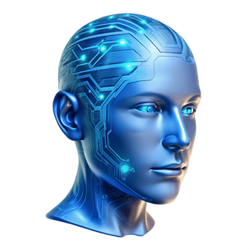 elegant minimalist A transparent human head filled with intricate circuitry, soft blue light, cyberpunk style genuine png