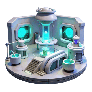 magnificent artistic A futuristic laboratory filled with glowing equipment, sterile white light, science fiction style professional png