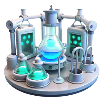 vibrant modern A futuristic laboratory filled with glowing equipment, sterile white light, science fiction style premium png