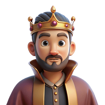dramatic abstract Portrait of a regal king with a crown, a velvet robe, and a stern expression, lit by candlelight in a castle high quality png