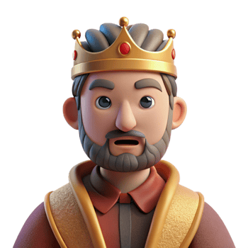 impressive rustic Portrait of a regal king with a crown, a velvet robe, and a stern expression, lit by candlelight in a castle high quality png