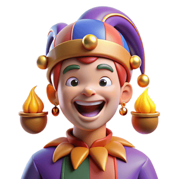 elegant minimalist Portrait of a mischievous jester with colorful clothes, bells, and a playful grin, lit by torches in a medieval castle 4K png