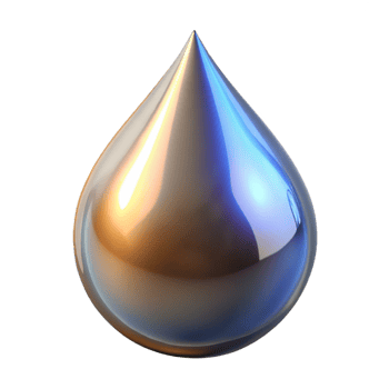 wonderful modern A single, luminous drop of liquid mercury, reflecting distorted images of its surroundings, under a dim, mysterious lighting professional png