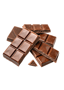 Pieces of chocolate bar on transparent background. png