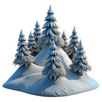 beautiful classic Frost-covered pine trees on a snowy mountain peak, crisp morning light, hyperrealistic style premium png