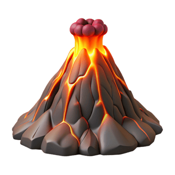 impressive minimalist An erupting volcano with lava flowing down its sides, fiery lighting, dramatic style exclusive png