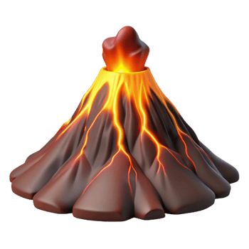 elegant creative An erupting volcano with lava flowing down its sides, fiery lighting, dramatic style high quality png