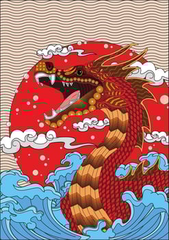 Red Dragon In Water Waves Beautiful Color Background vector