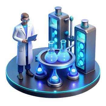 impressive rustic A high-tech laboratory filled with bubbling vials and complex machinery, illuminated by the cool blue light of holographic displays, a lone scientist hunched over a console original png