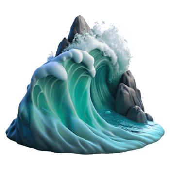 magnificent classic A giant wave crashing against a rocky shore, dramatic lighting and motion blur, hyperrealistic style premium png