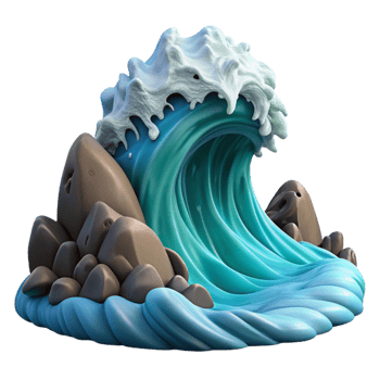 elegant abstract A giant wave crashing against a rocky shore, dramatic lighting and motion blur, hyperrealistic style detailed png