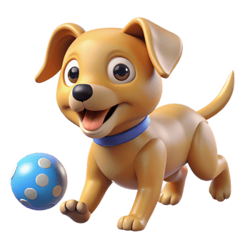 magnificent abstract A playful puppy chasing a ball, bright and cheerful lighting, cartoon style authentic png