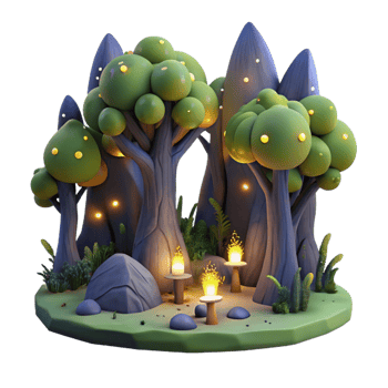 magnificent rustic A group of fireflies illuminating a dark forest, magical and enchanting atmosphere, fantasy art style genuine png