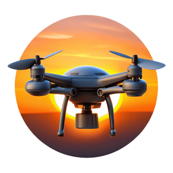 wonderful traditional A solitary drone silhouetted against a vibrant orange sunset, intricate details visible on its rotors, cinematic and dramatic lighting high quality png