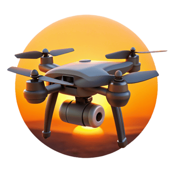 wonderful classic A solitary drone silhouetted against a vibrant orange sunset, intricate details visible on its rotors, cinematic and dramatic lighting professional png