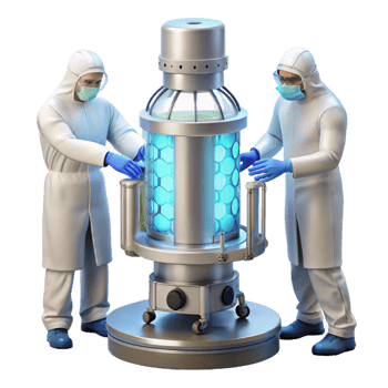 extraordinary vintage A group of scientists in sterile suits working on a complex piece of machinery, illuminated by bright overhead fluorescent lights, realistic and detailed 4K png