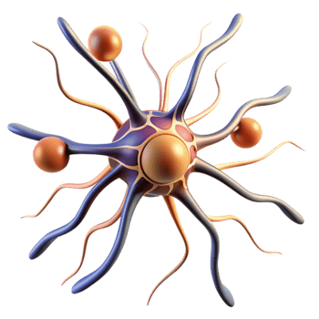 serene contemporary A single human neuron firing, intricate connections and electrical impulses, scientific illustration style detailed png