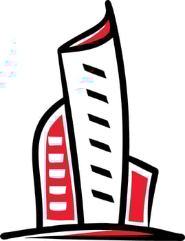 A red and white building icon vector
