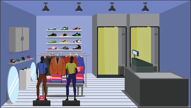 Super Market Men Clothes Shop Interior vector