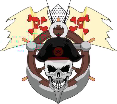Human Pirate Skull Old Ship Captain Wheel Art vector
