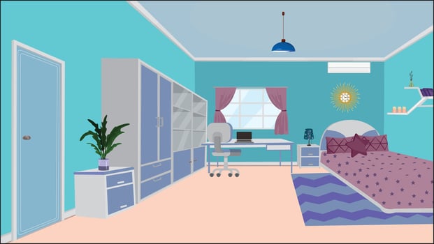 Design of Bedroom with Bed Furniture Window Illustration vector