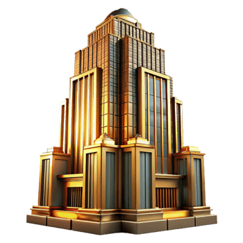 elegant classic Art Deco skyscraper, intricate geometric facade, golden hour sunlight, highly detailed, cinematic render 4K png