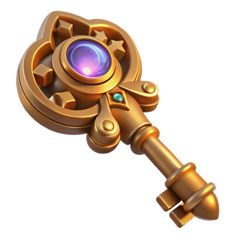 impressive classic A steampunk-themed key with intricate carvings and a glowing gemstone, warm candlelight, fantasy style high resolution png