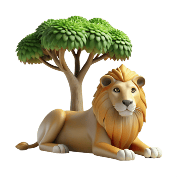 serene traditional A regal lion pride resting beneath the shade of an acacia tree in the golden light of the African savanna, painted in the style of classical realism exclusive png
