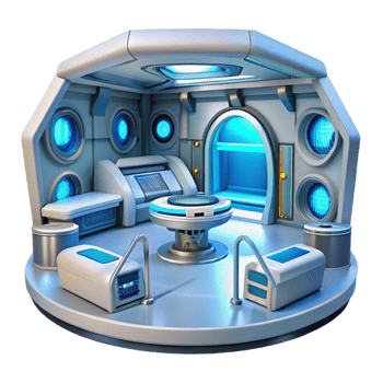 beautiful vintage Space station interior, futuristic technology, soft blue and white lighting, sci-fi style exclusive png