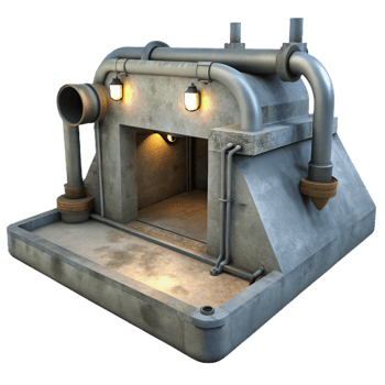 extraordinary creative Underground bunker, concrete walls and exposed pipes, dim artificial light, gritty realism exclusive png