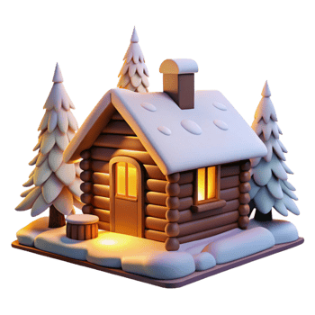 impressive artistic Log Cabin in a Snowy Forest Warm detailed png