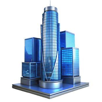 serene vintage A towering skyscraper made of glass and steel, reflecting the city skyline, blue hour lighting, architectural photography original png