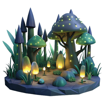 elegant abstract A group of fireflies illuminating a dark forest at night, magical, fantasy, digital painting exclusive png