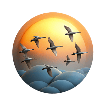 serene abstract A group of migrating birds flying in formation against a sunset sky, serene, peaceful, nature photography authentic png
