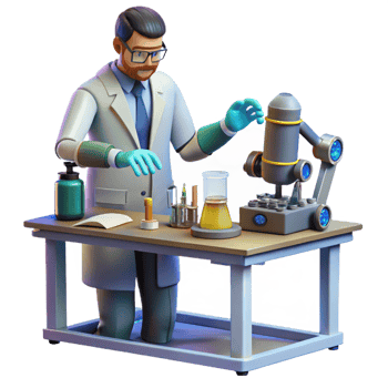 extraordinary artistic A scientist working on a cybernetic arm in a cluttered laboratory, tools and wires scattered around the workbench, biopunk style, cool lighting high quality png