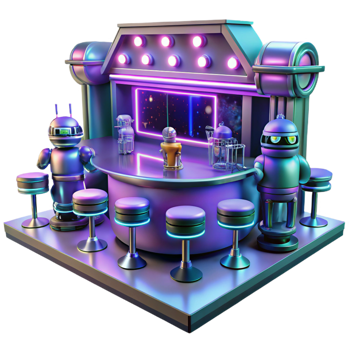 stunning minimalist A Futuristic Bar Filled with Robots detailed png